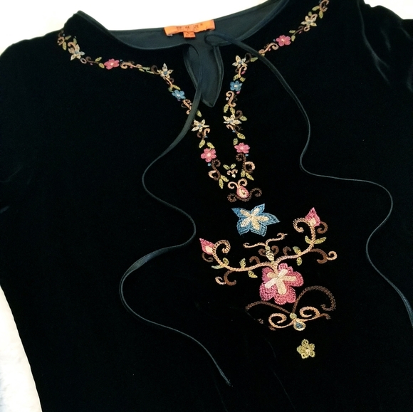 Embroidered Velvet Longsleeve Top - Picture 5 of 11